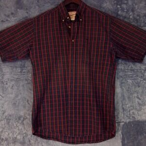 Woolrich Shirt Mens Medium Red Green Plaid Dartmouth Short Sleeve Button Down